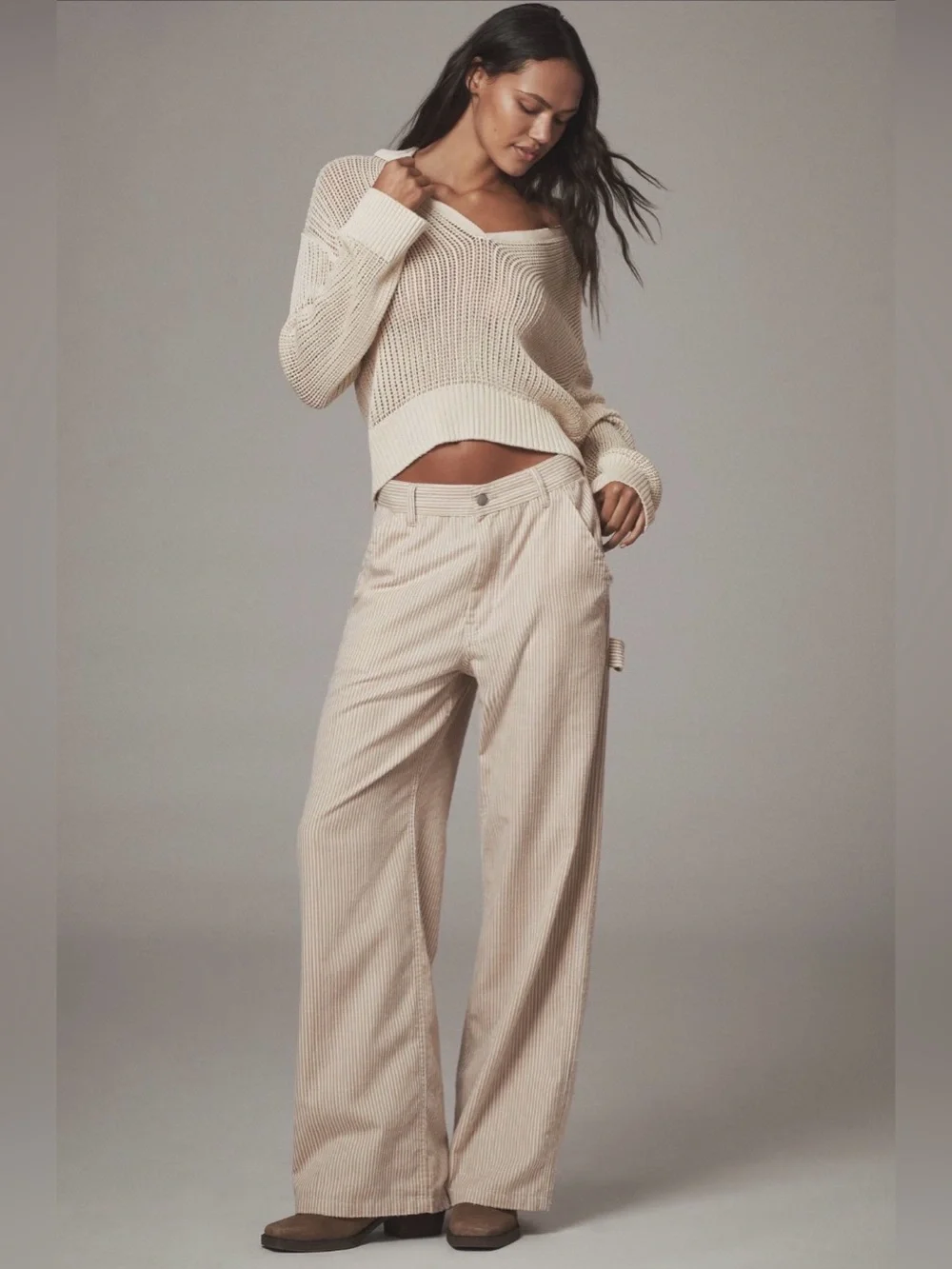 NEW DENIMIST teri wide leg carpenter pant in khaki railroad $365 - Picture 4 of 8